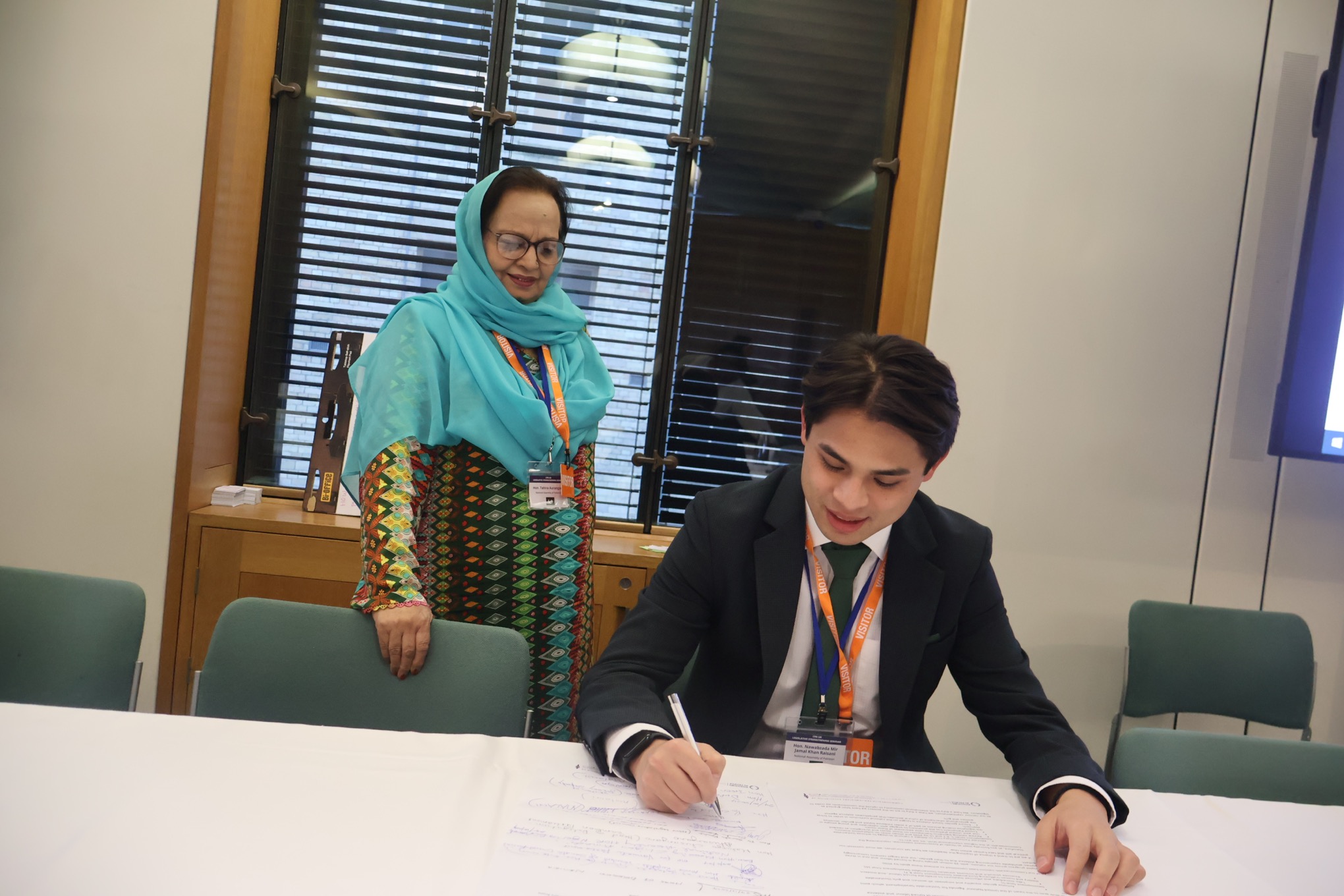 Hon. Mawabzada Mir Jamal Khan Raisani and Hon. Tahira Aurangzeb, Members of the National Assembly of Pakistan, sign the letter